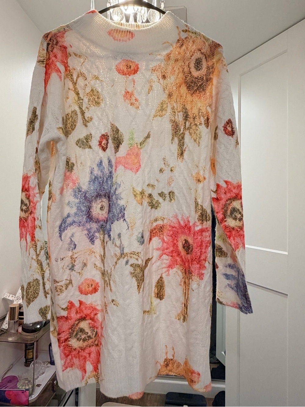 Vici White Knit Long Sleeve Floral Dress with Multicolor Blooms